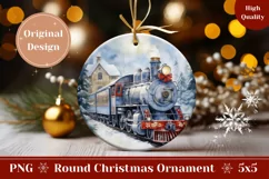Christmas Ornament PNG, Watercolor Christmas Train Ornament Product Image 1