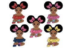 Black Baby Girl SVG Afro Puffs Pink Bows | 5 glitters collor Product Image 1