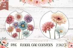 Pastel Flowers Car Coasters, Floral Coaster Print Product Image 1