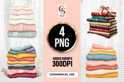 Cozy Sweater and Books Stack Clipart Sublimation PNG Product Image 1
