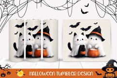 Halloween Ghost Tumbler Wrap, Cartoon Cat Sublimation Product Image 1