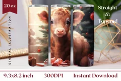 Christmas Tumbler Sublimation, Baby Highland Cow Tumbler PNG Product Image 1