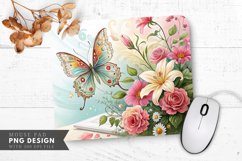 Butterfly Bliss Floral Digital Wallpaper Mouse Pad PNG Product Image 1