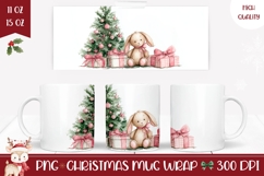 Cartoon Christmas Bunny Mug, Christmas Tree Mug Design Product Image 1