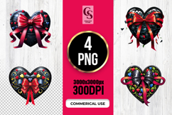 Black Heart With Red Ribbon Clipart Sublimation PNG Product Image 1