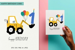 First Birthday Excavator | Happy Birthday Card | EPS SVG PNG Product Image 1