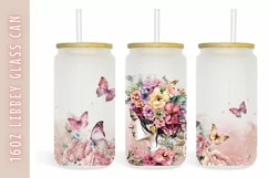 Flowers Watercolor Women 16oz Libby Glass Can Product Image 1