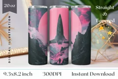 Retro Space Tumbler Wrap Design, Spaceship Tumbler Design Product Image 1
