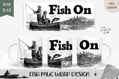 Fish On Mug, Fishing Mug Wrap, Fisherman Mug Sublimation Product Image 1