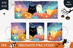Halloween Black Cat Mug Design, Kawaii Ghost Coffee Mug Wrap Product Image 1