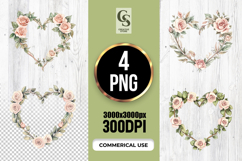 Watercolor Rose Heart Floral Frame Clipart Sublimation PNG Product Image 1