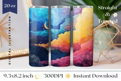 Colorful Sky Tumbler Wrap, Celestial Tumbler Sublimation Product Image 1