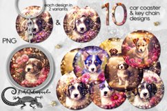 Dogs &amp; flowers | Car coaster &amp; key chain fantasy sublimation Product Image 1