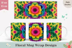 Floral Coffee Mug, Colorful Flowers Mug, Neon Flowers PNG Product Image 1