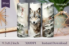 Watercolor Christmas Tumbler Wrap, Winter Wolf Sublimation Product Image 1