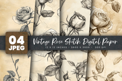 Vintage Rose Sketch Digital Paper Product Image 1