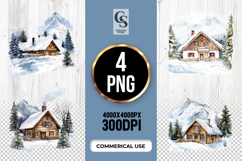 Winter Mountain Cabin Clipart Sublimation PNG Product Image 1