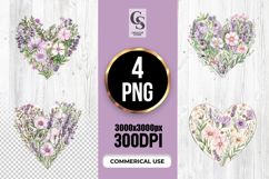 Watercolor Lavender Floral Heart Clipart Sublimation PNG Product Image 1