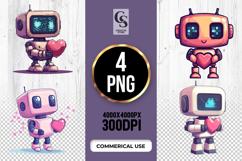 Cute Robot Holding Heart Clipart Sublimation PNG Product Image 1