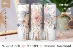 Watercolor Dream Catcher Tumbler Design, Boho Tumbler Wrap Product Image 1