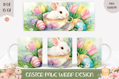 Watercolor Easter Bunny Mug Design, Cartoon Easter Mug Wrap Product Image 1