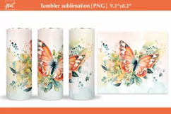 Summer tumbler Orange Butterfly tumbler wrap 20 oz tumbler Product Image 1