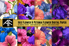 Iris &amp; Petunia Flower Digital Paper | Flower Pattern Product Image 1
