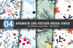 Botanical Line Pattern Digital Paper Product Image 1