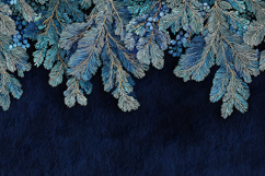 "Blue Christmas Pine Border Background - Snowy Winter Frame" Product Image 1