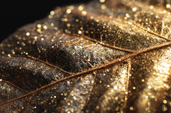 A golden leaf covered in glitter on a black background Product Image 1