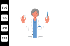 Medical professional holding vaccine and syringe in flat vec Product Image 1