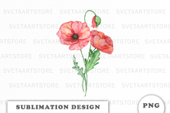 Watercolor Red Poppy Flowers Bouquet png Product Image 1
