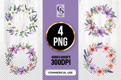 Lavender Lily Floral Wreath Clipart PNG Product Image 1