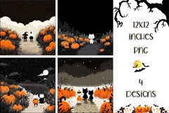 Cartoon Halloween Backgrounds, Halloween Cats PNG Product Image 1