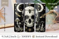 Gothic Tumbler Wrap Design, White Skull Tumbler Design Product Image 1