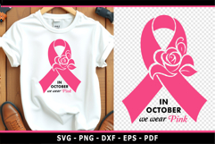 Rose Flower Breast Cancer Ribbon SVG, Cancer awareness PNG Product Image 1