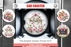 Car Coaster Pink Gingham Summer Product Image 1