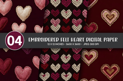 Embroidered Felt Heart Digital Paper Product Image 1