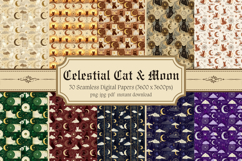 Celestial Cat &amp; Moon Digital Paper,Mystic Seamless Pattern Product Image 1