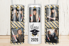Graduation Skinny Tumbler Wrap | Black and Gold Polka dots Product Image 1