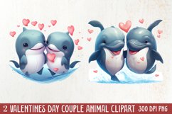 Couple Animal Valentines Day Clipart, Watercolor Couple Product Image 2