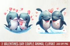 Couple Animal Valentines Day Clipart, Watercolor Couple Product Image 2