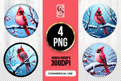 Winter Cardinal Bird Clipart Sublimation PNG Product Image 1