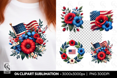 Patriotic Floral Clipart sublimatoin PNG Product Image 1