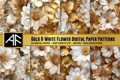 Gold &amp; White Flower Digital Paper Pattern Product Image 1