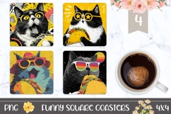 Funny Cat Square Coasters, Funny Square Coaster Template Product Image 1