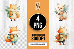 Cute Fox School Characters Clipart Sublimation PNG Product Image 1