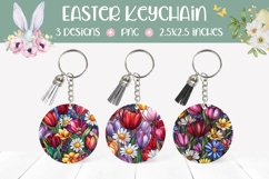 Stained Glass Flowers Round Keychain, Tulips PNG Product Image 1