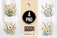 Neutral Wildflower Meadow Clipart Sublimation PNG Product Image 1