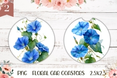 Blue Flowers Car Coasters, Floral Round Coaster Designs Product Image 1
